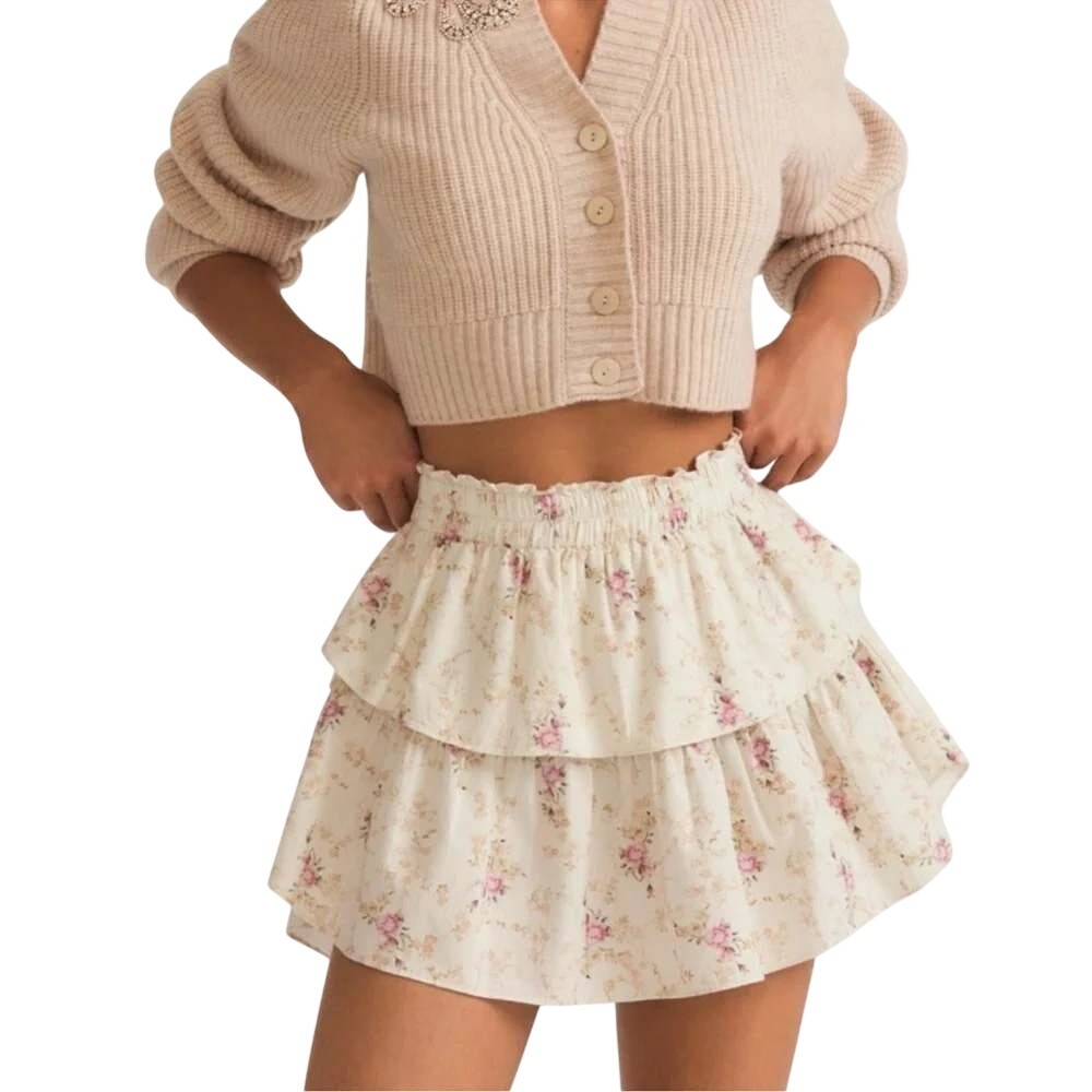 LOVESHACKFANCY Parasail Ruffle Mini Skirt Floral Pink Coquette balletcore size P